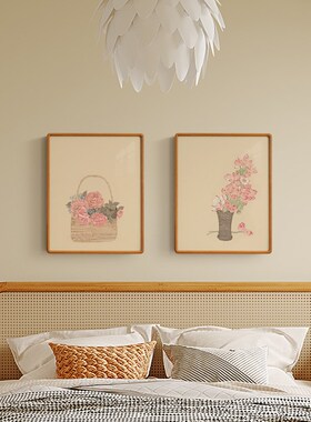 奶油风牡丹花蓝装饰画极简高级感法式中国风小众大幅玄关客厅挂画