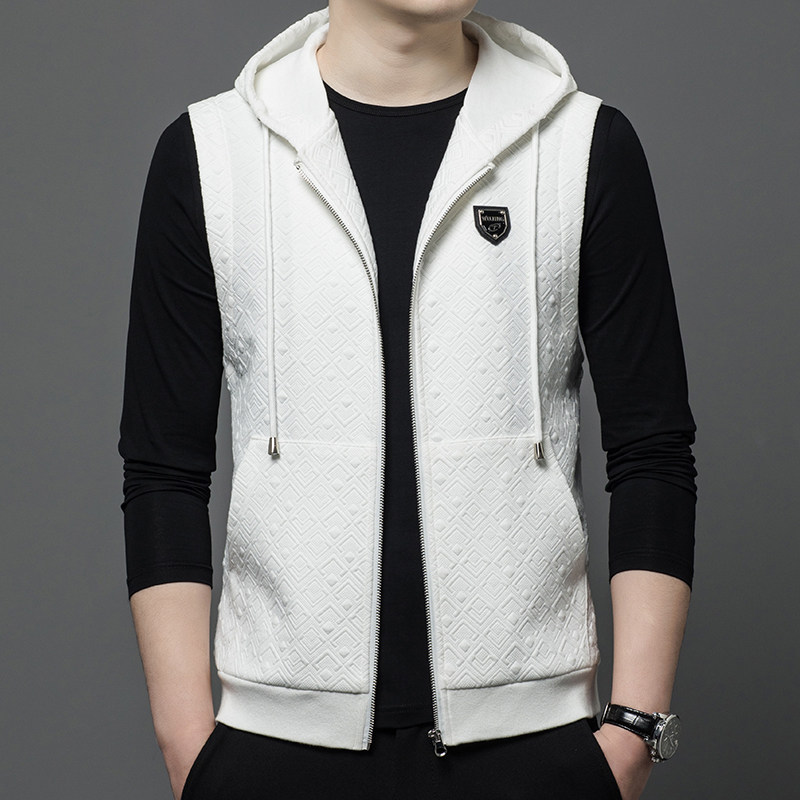 男士连帽背心背心2023春秋季薄款无袖卫衣提花马夹坎肩开衫外套潮,淘宝优惠券,粉丝福利购,淘宝优惠卷