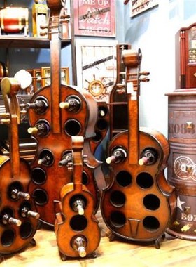 酒庄落地摆件提琴酒柜 大型葡萄木桶吉他北欧酒吧KTV红酒柜酒架