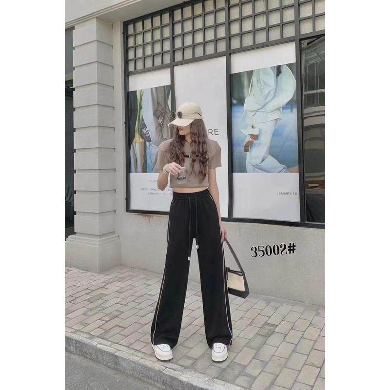 秋大码黑色侧条纹运动裤女2024高街直筒阔腿休闲长裤女酷爱80,淘宝优惠券,粉丝福利购,淘宝优惠卷