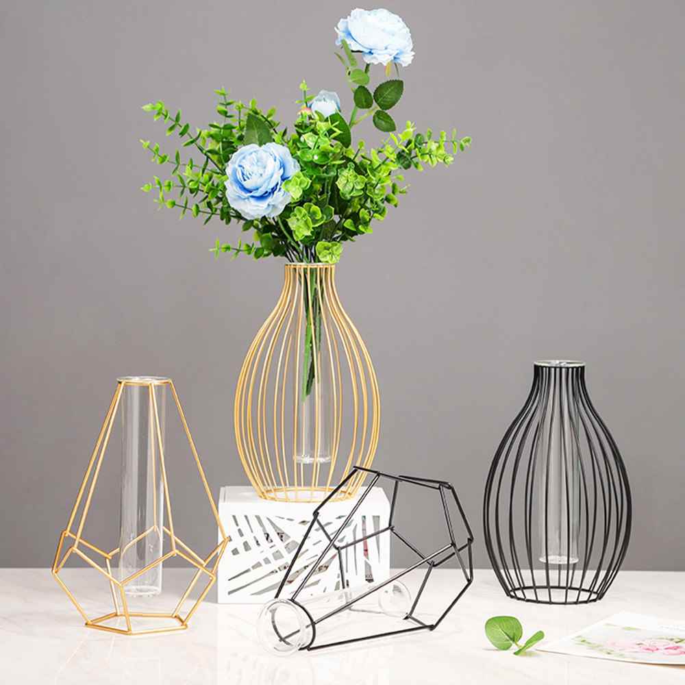 极速Nordic Style Iron Art Vase Plant Flower Vase Glass Tube - 图0