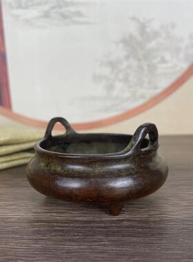 农村收来冲耳三足香炉旧货合金铜宣德造古董老货铜器铜印章摆件