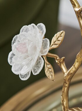 下单有礼_花开时节粉水晶摆件高级简约轻奢客厅书房玄关金属装饰