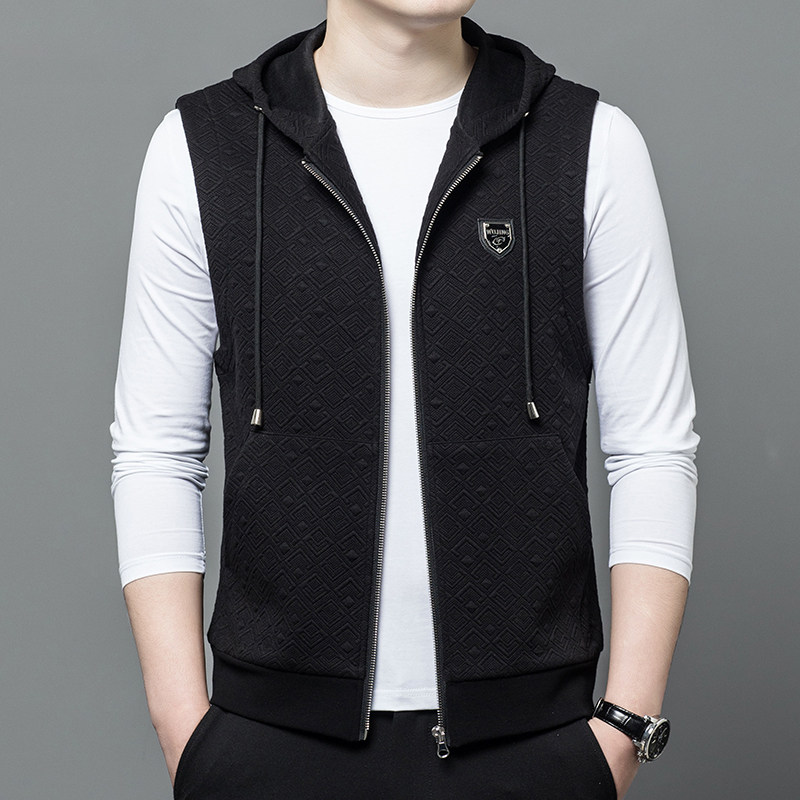 男士连帽背心背心2023春秋季薄款无袖卫衣提花马夹坎肩开衫外套潮,淘宝优惠券,粉丝福利购,淘宝优惠卷