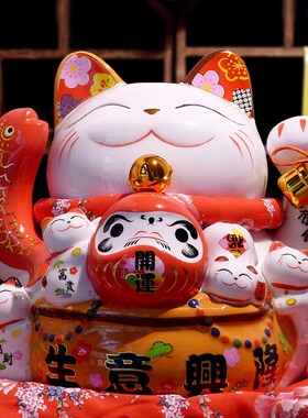 日式正版招财猫摆件店p铺开业礼品特大号摇手陶瓷存钱罐家居装饰