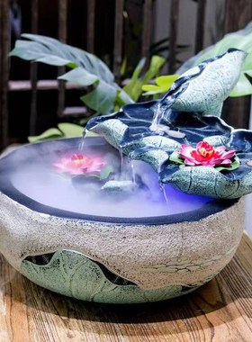 中式创意风水轮招财旺财流水喷泉摆件客厅办公室开业礼品鱼缸落地