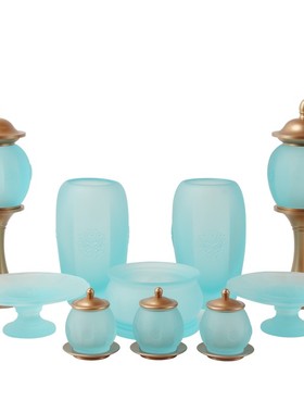 琉璃供奉套装 香薰炉供水杯长明灯 花瓶香炉果盘佛W前供灯佛具用