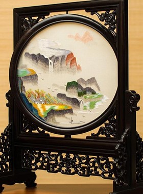 刺绣摆件成品中式双面绣台屏苏州绣美古典屏风饰品送领导长辈礼品