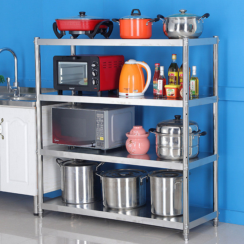 不锈钢厨房置物架多层落地微波炉收纳储物架五层家用锅烤箱整理架,淘宝优惠券,粉丝福利购,淘宝优惠卷
