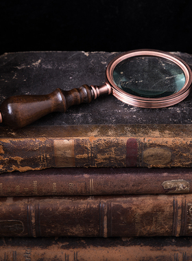 复古做旧手持实木手柄放大镜样板间软装摆件装饰饰品摄影拍照道具