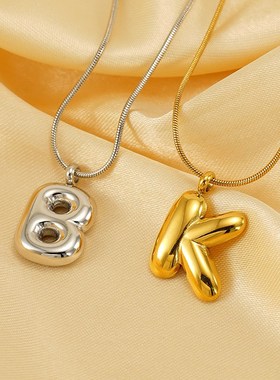 跨境欧美热销气泡26英文字母不锈钢F吊坠项链女小众简约百搭项链