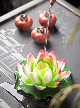 变色茶宠多色莲花禅意摆件纯手工捏花可养插香功夫茶具香道配件