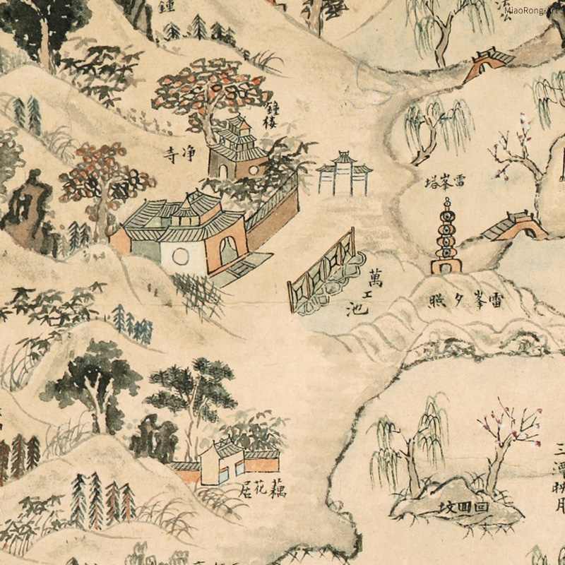 杭城西湖江干湖墅图古代城市地理杭州壁画新中式R装饰画背景墙挂-图0