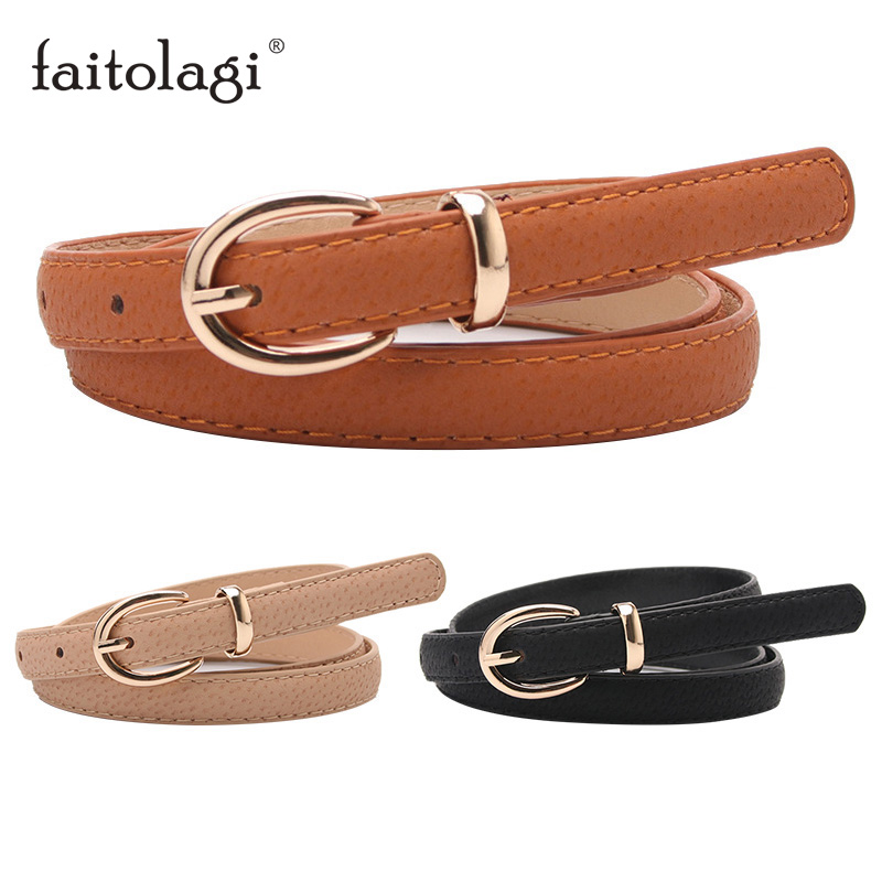 速发Thin Leather Female Belt Strap Black White Brown Women B - 图1