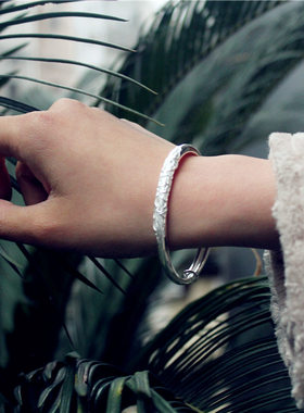 莲花丝实心银手镯女款999纯银镯子送妈妈闺蜜女友银饰品伸缩手环