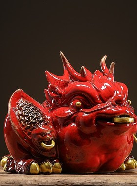 陶瓷招财金蟾摆件桌面大号家居客厅办公室三足蟾蜍茶台茶桌茶宠