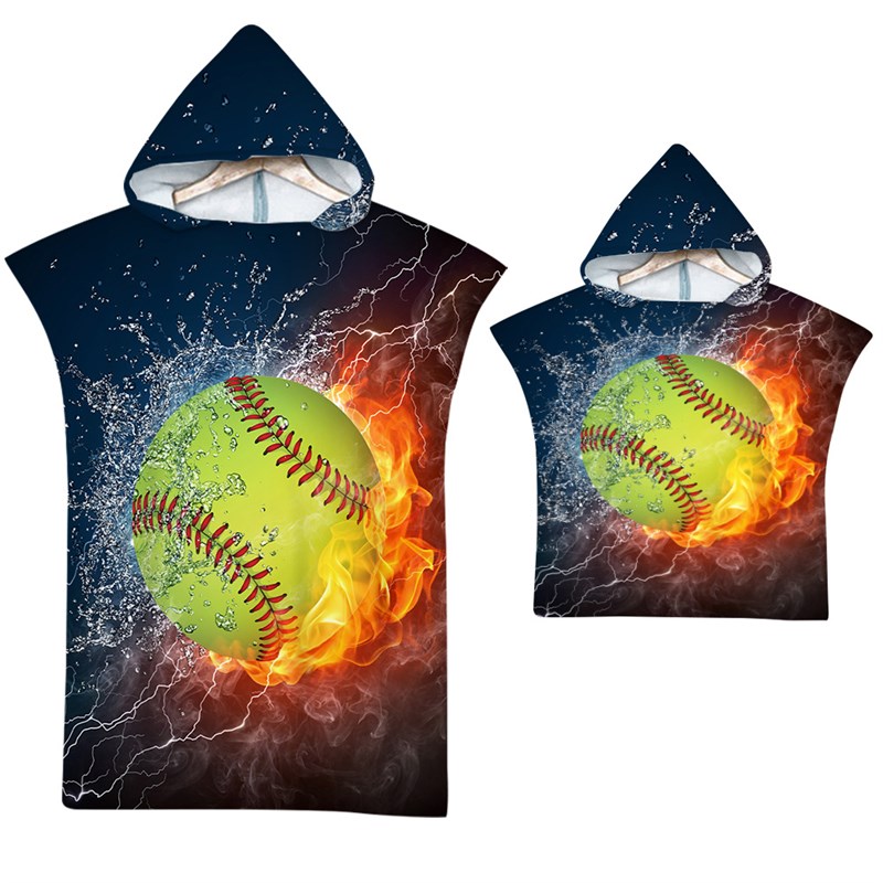 潮流球款连帽浴巾速干宽松浴袍斗B篷海边沙滩外套亲子游泳浴巾33 - 图3