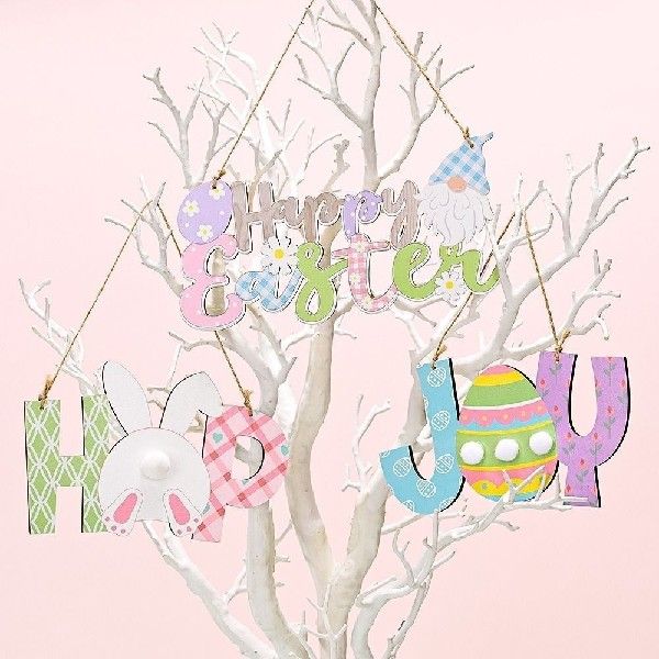 速发Happy Easter Bunny Rabbit Wood Slices Easter Hanging - 图3