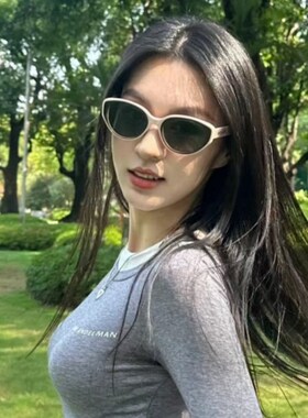 复古猫眼白色墨镜女款2024新款方圆脸显瘦偏光防晒太阳眼镜级感