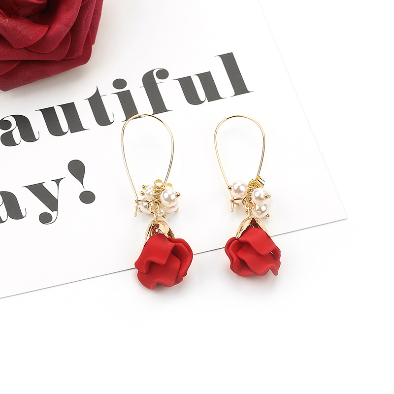 新品Exaggerated Rose Petal Fringe Earrings Bridal Stud Earri - 图2