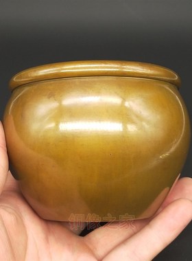 缸 纯铜缸仿古做旧 v招财缸 招财罐摆件 存钱罐