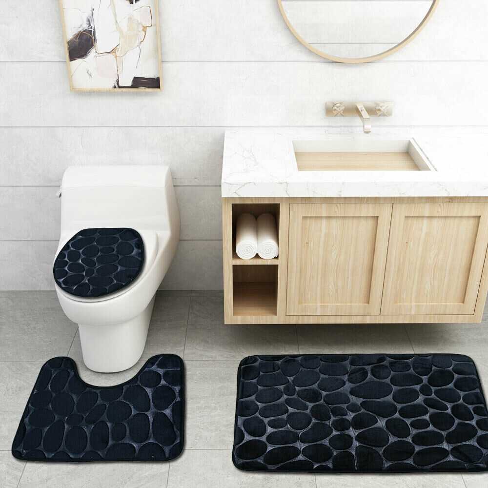 速发3PCS Set Bath Mat Rug Non Slip Push Bathroom Toilet Seat - 图0