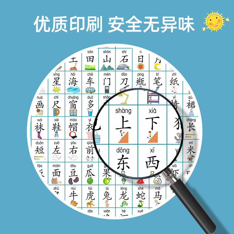 速发婴儿早教挂图无声儿童宝宝看图识字幼儿园小孩启蒙认字汉字表