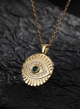 小众个性设c计几何铜锆石恶魔之眼项链吊坠欧美货源时尚百搭锁骨