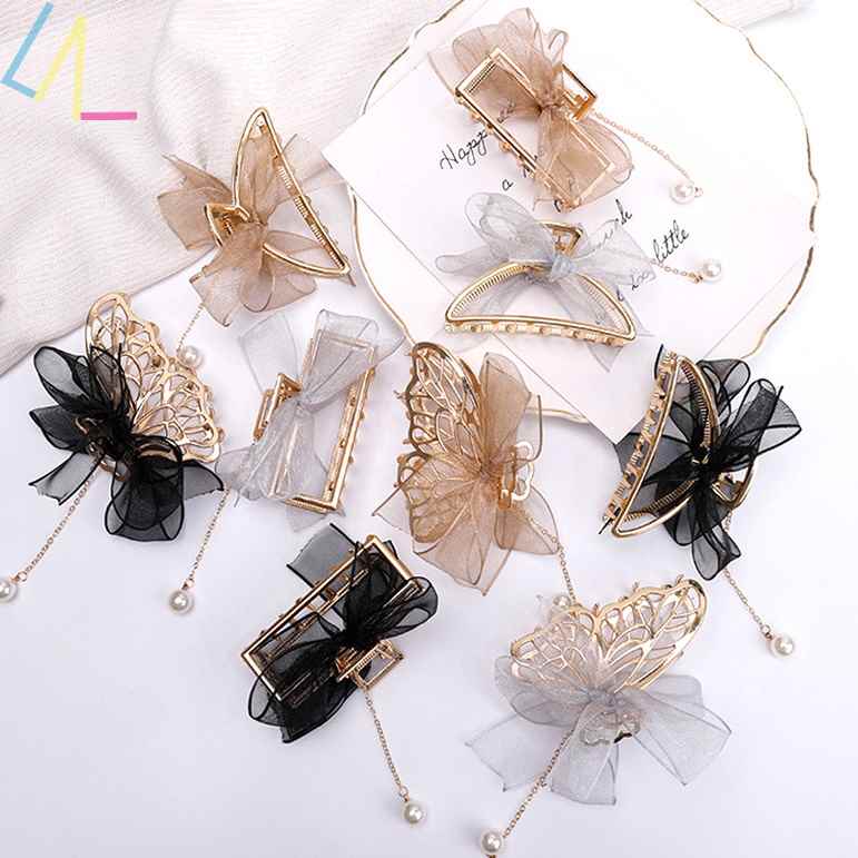 速发Bow Pearl Tassel Hair Claws Hair Accessories Grab Hair C - 图1