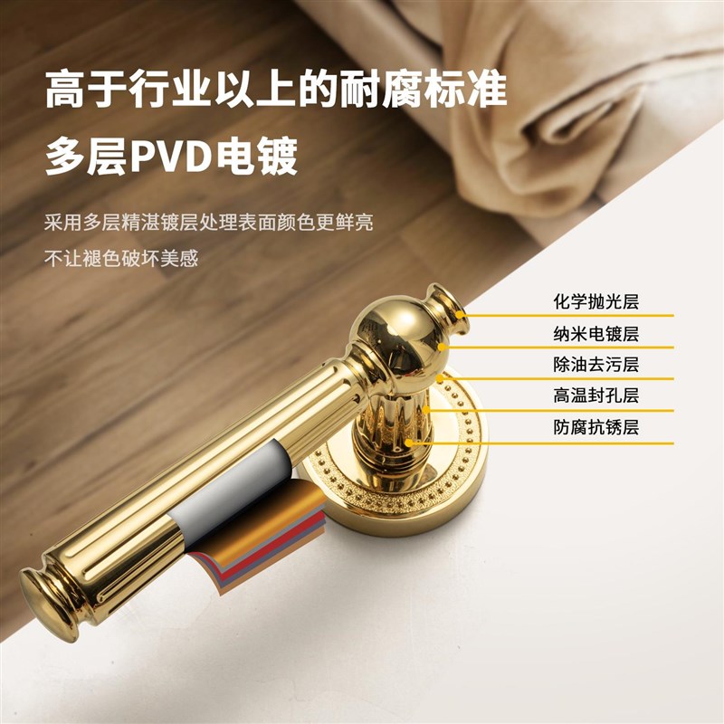 门锁室内静音锁金色法式轻奢木门门把手卧室家用房门磁吸分体锁具 - 图1