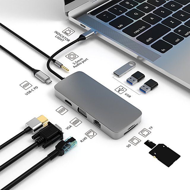 极速10 IN 1 USB 3.0 Hub Adapter Type C HDMI-compatialble RJ4 - 图1