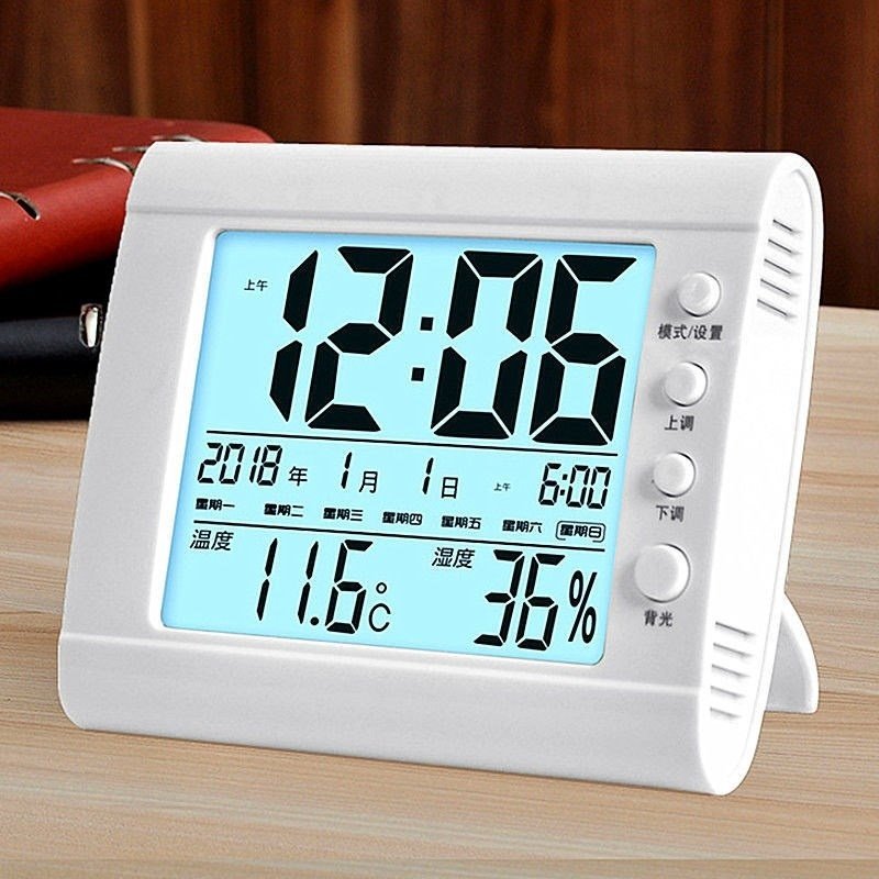 极速时钟大屏办公智能电子温湿度计万年历温度计家用桌面闹钟自动-图0