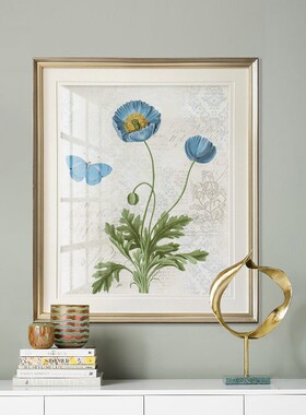 简约美式田园装饰画 卧室床头挂A画餐厅壁画蓝色花鸟植物花卉北欧