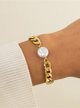 小众高货Punk Imitation Pearl Lock Chain Bracelets Women Wedd