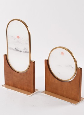 中式客厅卧室装饰摆件实木亚克力工艺饰品样板房酒店别墅软装摆饰