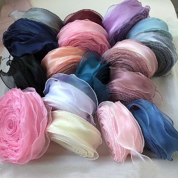 极速5.5cm Satin Organza Ribbons Wired Chiffon Ribbon For Wed - 图1