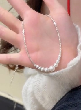 小众设计感个性碎银珍珠项链女轻奢高级感拼接时尚名媛风锁骨链