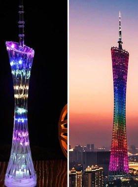 新款创意七彩灯光广州塔小蛮腰摆件小礼物建筑模型广州旅游纪念品