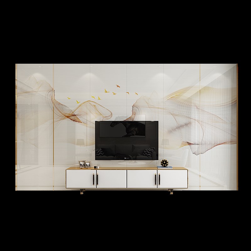 微晶石电视背景墙瓷砖现代简约大理石客厅轻奢岩板影视墙金属装饰 - 图3