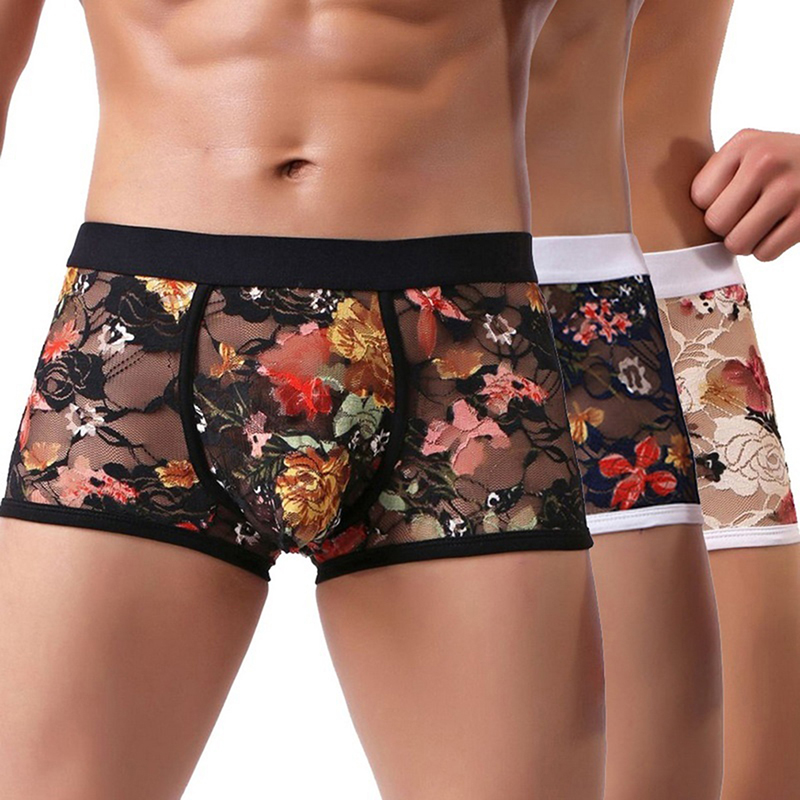 推荐New Sexy Lace Boxer Men Underwear Mens Boxers Hombre Mal - 图0