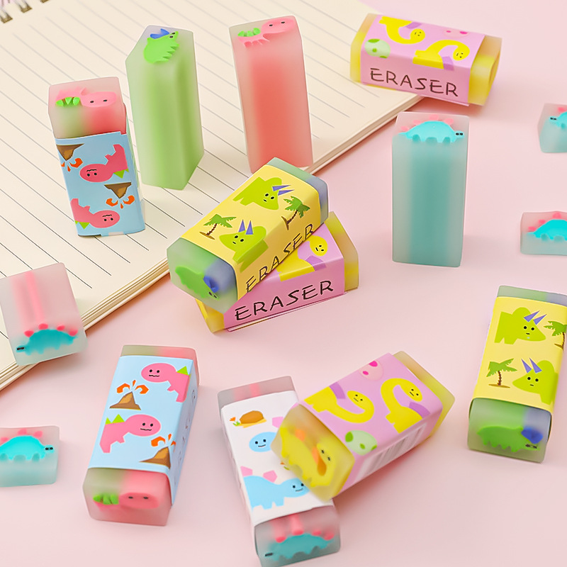 推荐2Pcs 4B Cute Candy dinosaur Soft Erasers For Kids Rubber - 图0