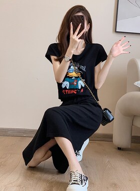 休闲长款收腰显瘦j开叉连衣裙女装夏季2024新款欧货假两件气质裙