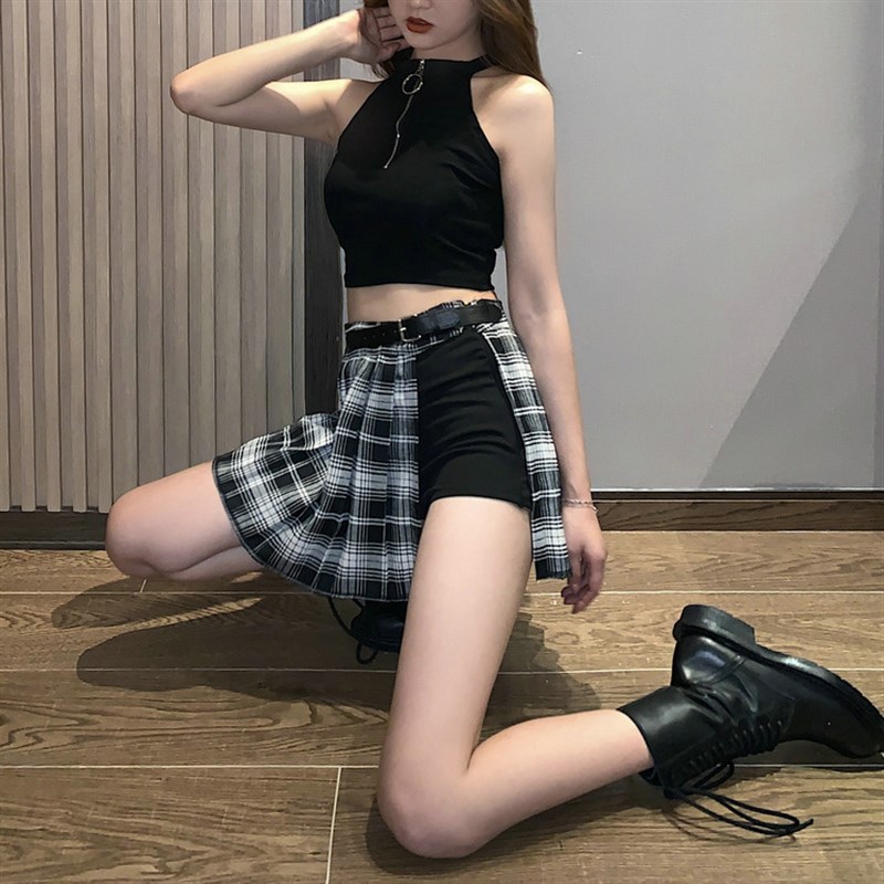 d Plekted Skirts Satwear plaid SidHe  uttonBsairt womens - 图1