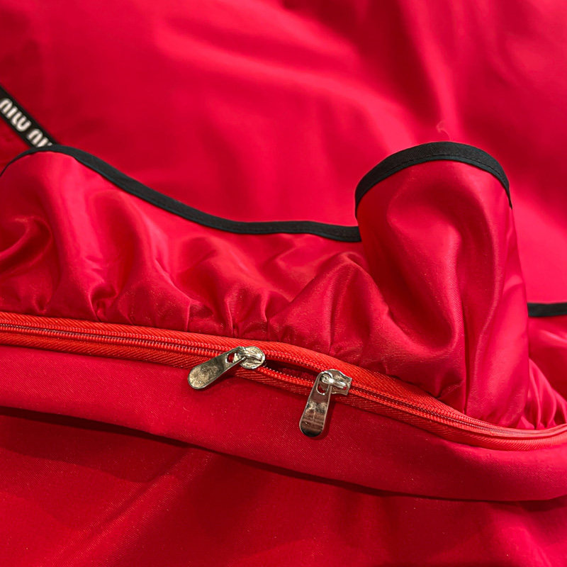 红色婚庆时尚压花撞色织带荷叶边四件套双人婚房简约被套牀单牀笠,淘宝优惠券,粉丝福利购,淘宝优惠卷