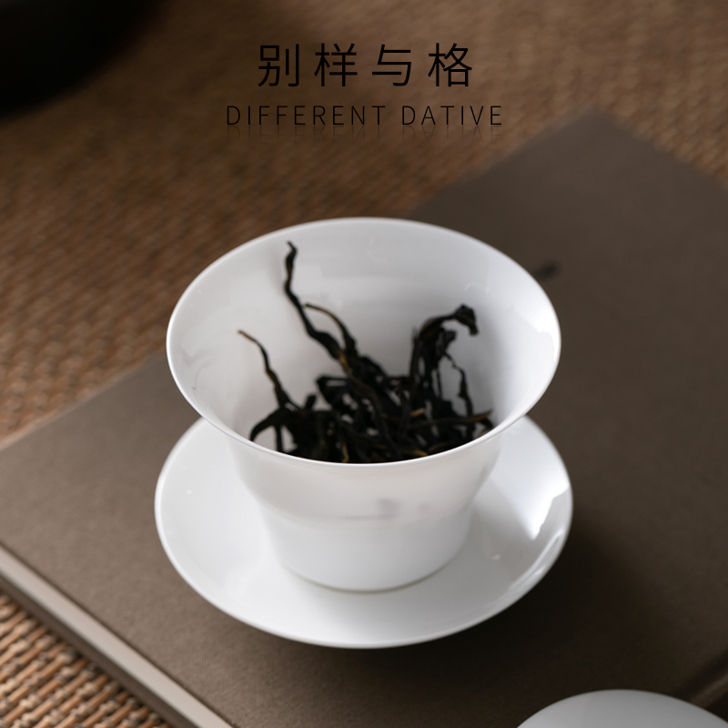 超薄胎高骨瓷盖碗茶具潮州潮汕白瓷功夫三才泡茶小茶碗茶杯单个 - 图1