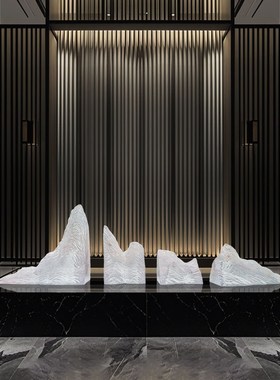 酒店大堂透明树脂假山雕塑售楼处落地摆件高档别墅会所装饰艺术品