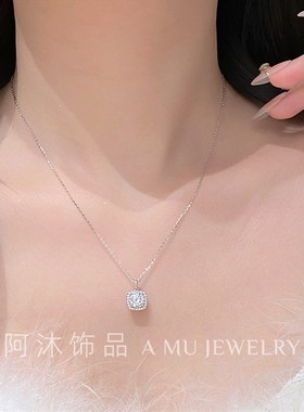 阿沐饰品纯银莫桑钻小方糖项链女小众轻奢百搭高级礼物送闺蜜女友