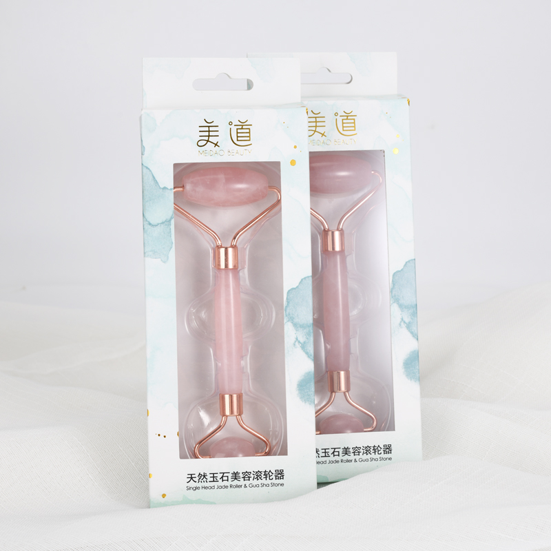 天然粉水晶玉石滚轮美容器面部脸部按摩仪器华妃同款脸部工具包邮-图3