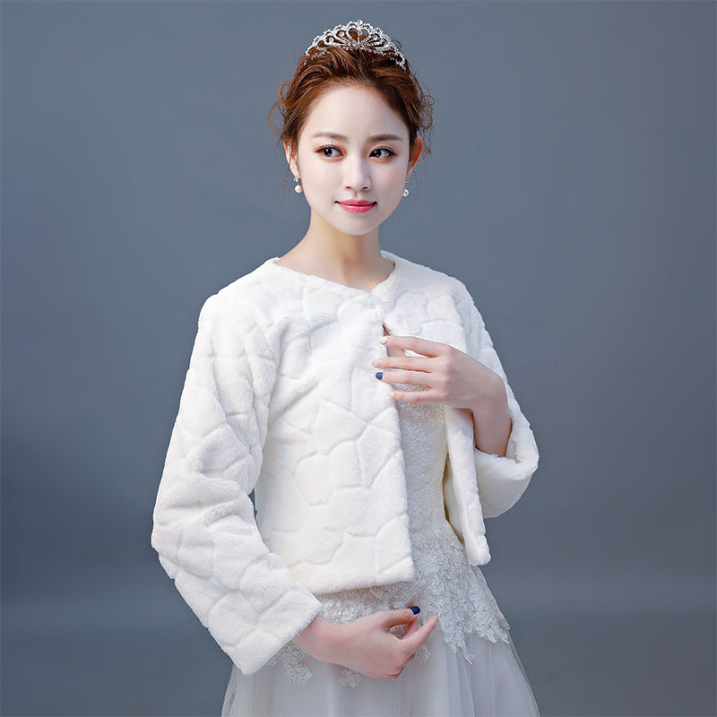 速发Hot Sale Fur Boleros Wedding Wraps Women Winter 3/4 Leng-图1