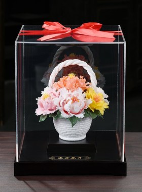 德化陶瓷花篮摆件手工富贵牡丹花小花盆家居客厅办公室装饰品礼品